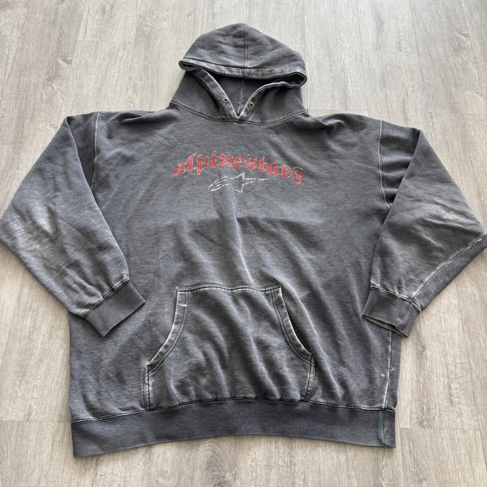 Alpinestars Vintage Hoodie XXL Gray Distressed Moto Gothic Logo Pullover